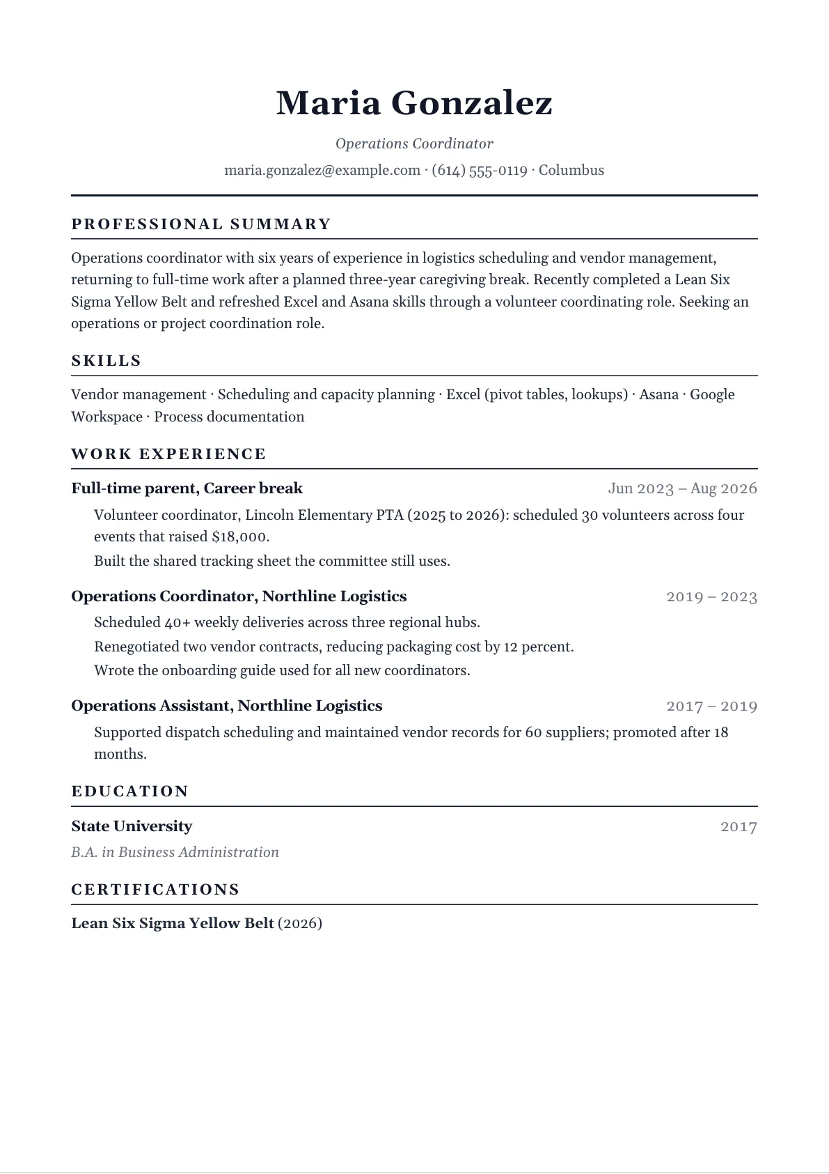 Resume example with an employment gap