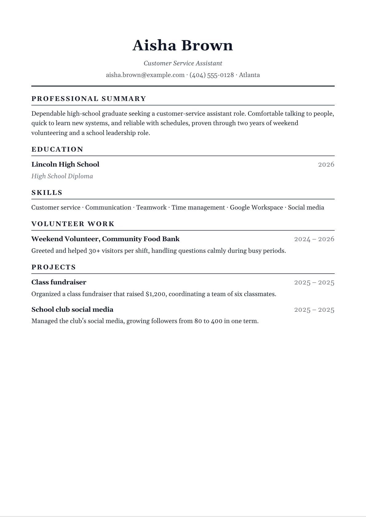Resume example with no experience